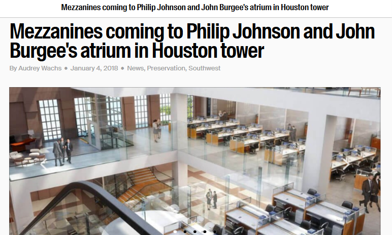 Mezzanines coming to Philip Johnson and John Burgee’s atrium in Houston tower